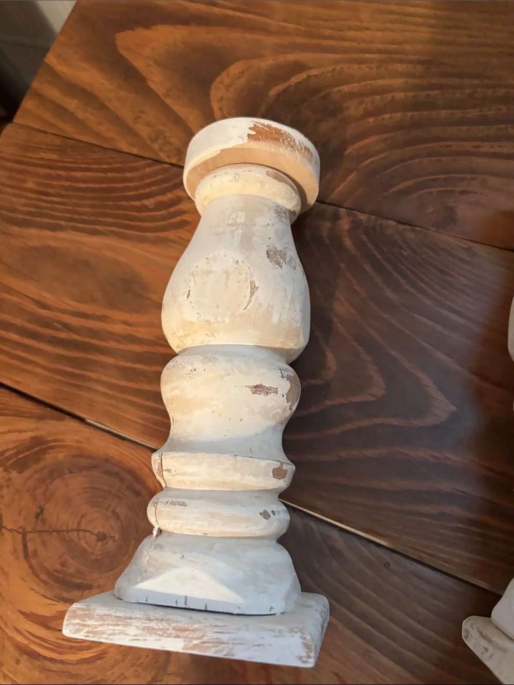 Rustic Distressed White Wood Candlestick Pair - Home Accents
